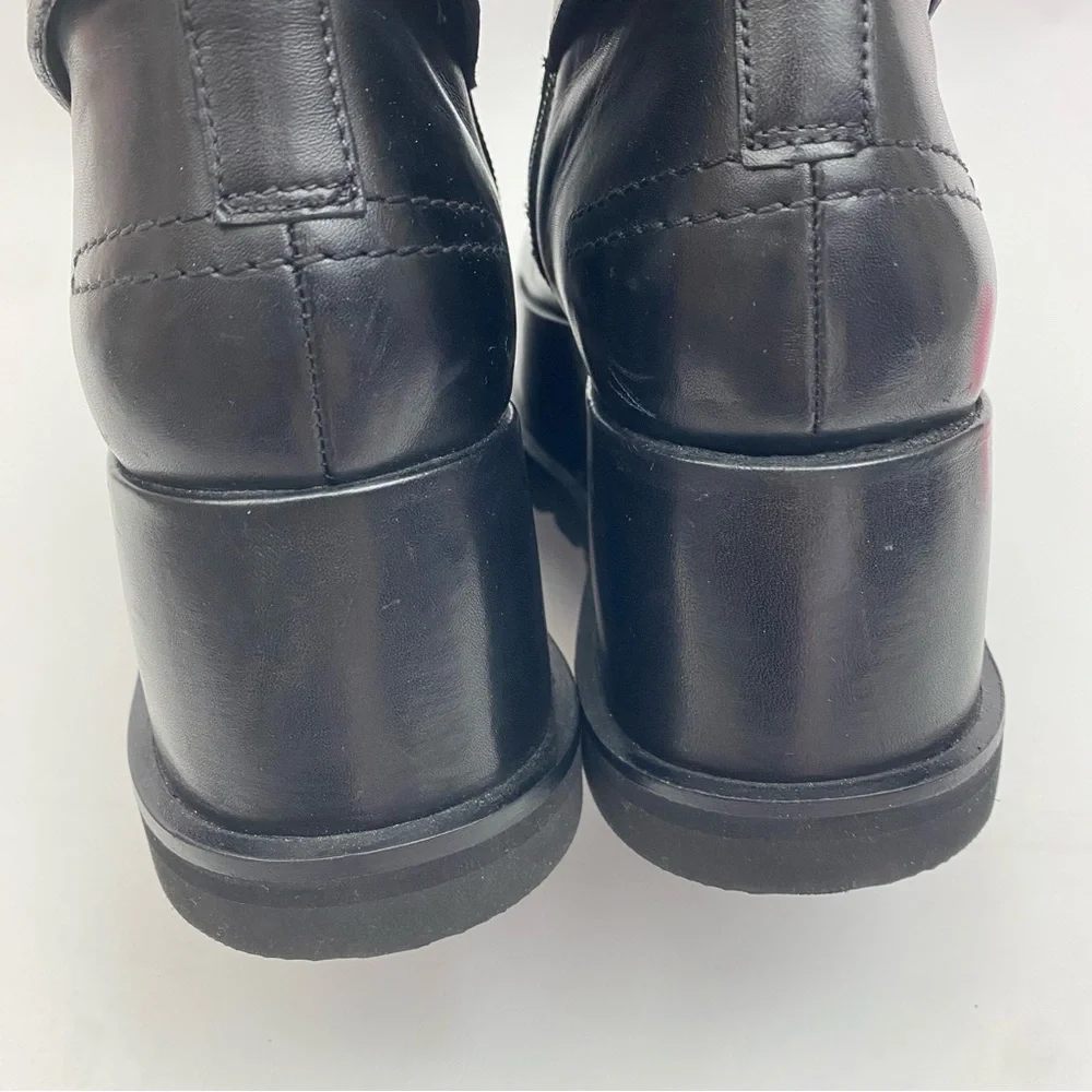 Free People Collection Not For Riding Platform Boots Tall Leather Buckle Black